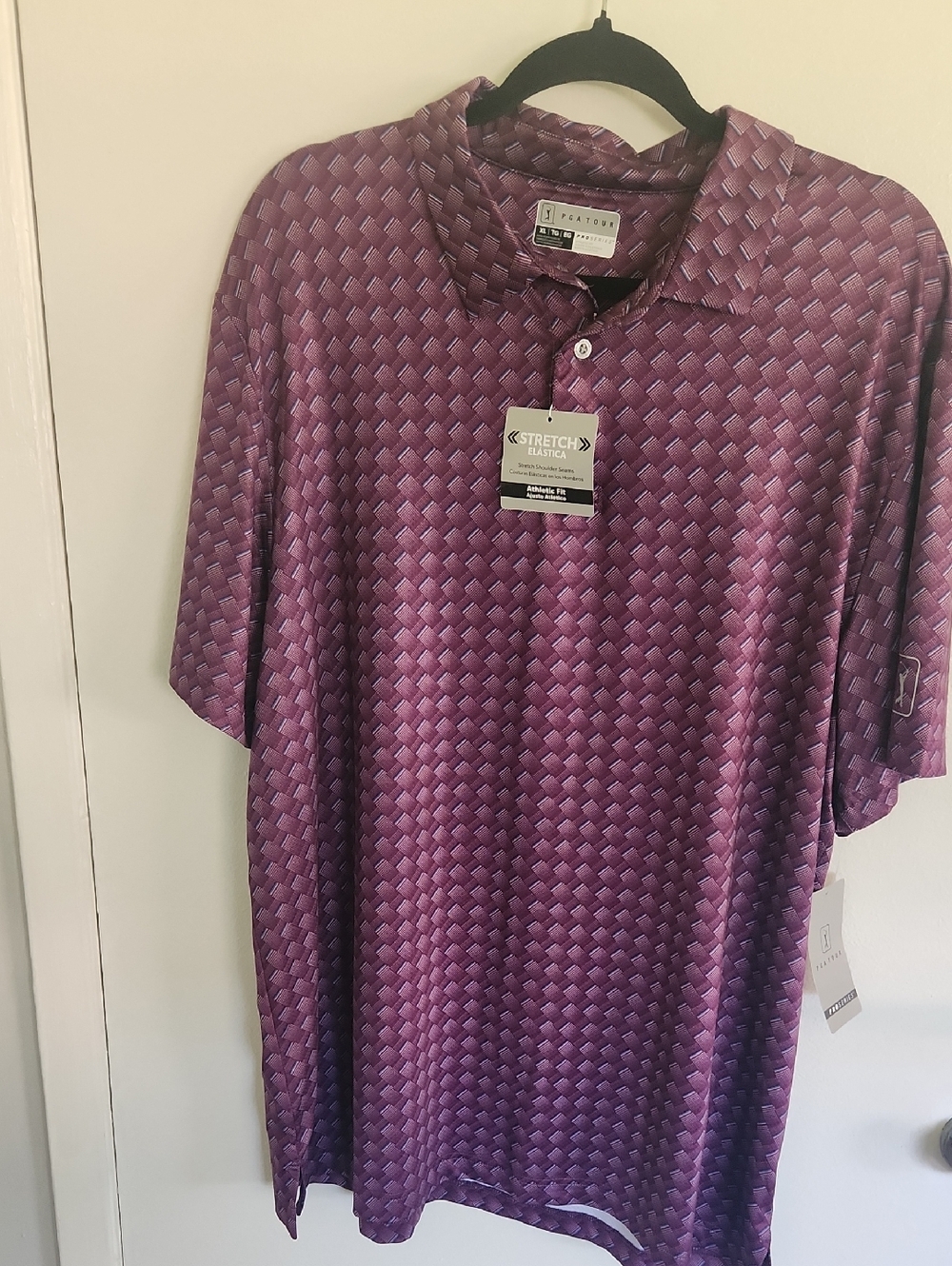Pga Men’s Woven-Pattern Purple Stretch Polo